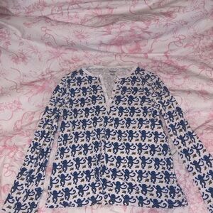 Roller Rabbit Blue and White Monkey Print Top